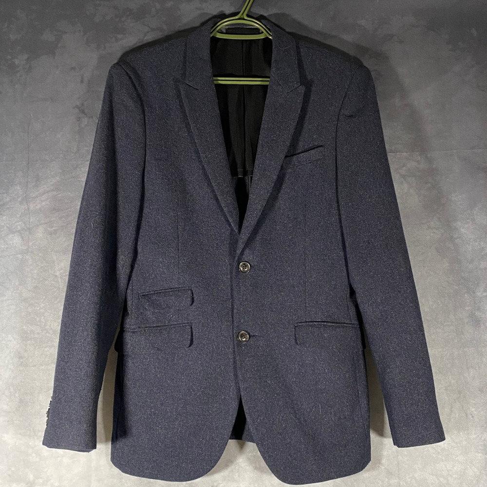 Premium by Jack & Jones Mens Navy Blue Textured Two Button Tailored Blazer